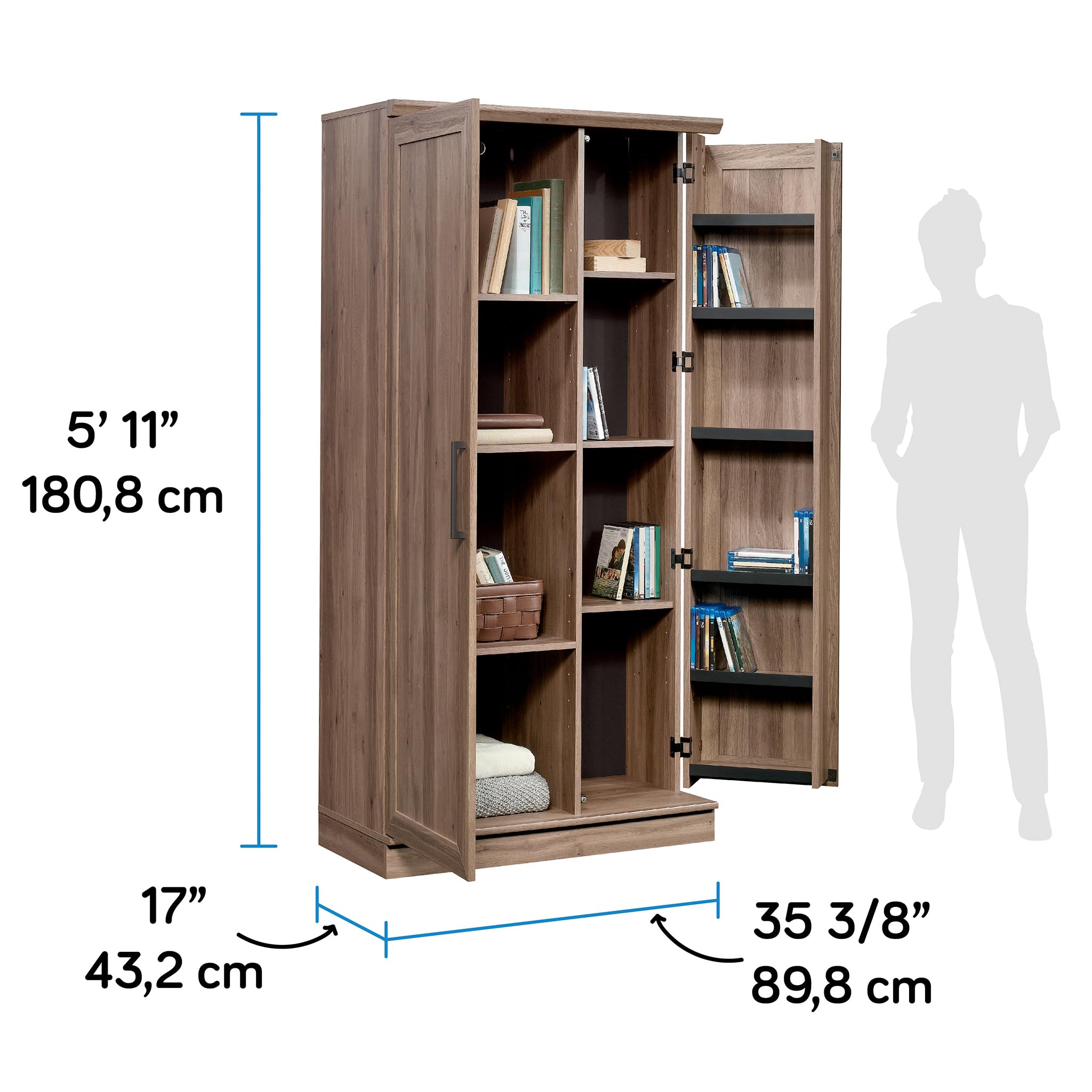 Sauder HomePlus Storage Cabinet - Pantry Organizer with Salt Oak Finish for Kitchen, Bathroom & Living Room Storage