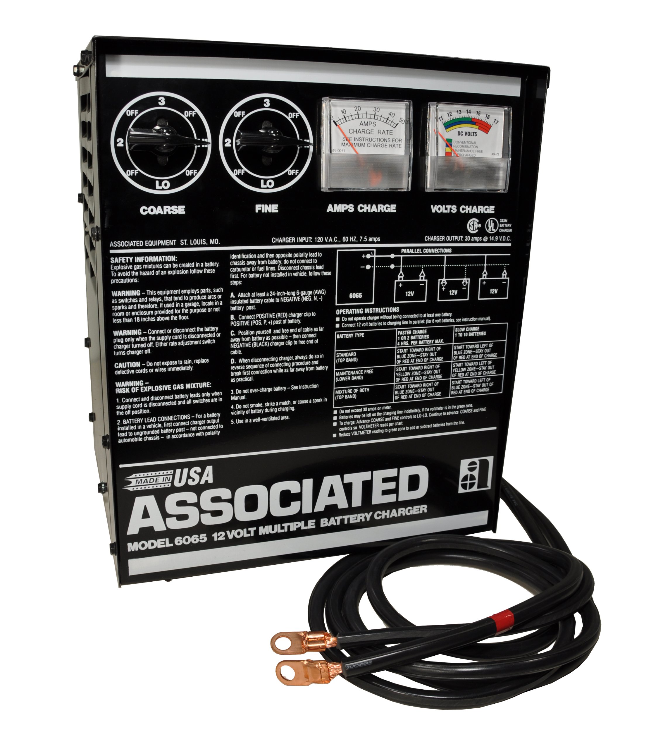 Associated Equipment 6065 12V 30 Amp 1-10 Battery Parallel Charger - Fast Multi-Battery Charging for Cars, Boats, RVs & Power Equipment
