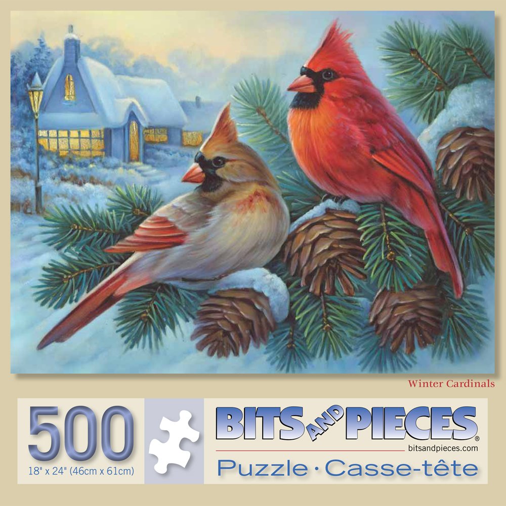 500 Piece Winter Cardinals Jigsaw Puzzle for Adults - Birds in Snow Landscape by Artist Oleg Gavrilov - 18