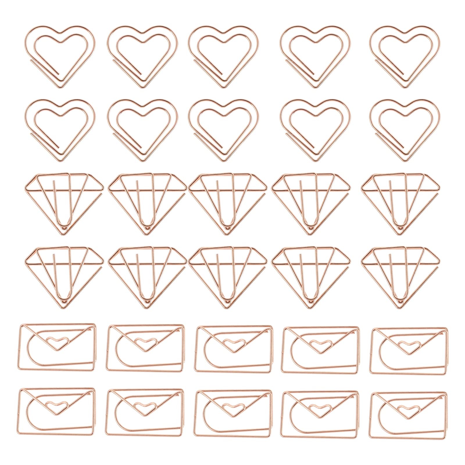 LUOZZY 30 Pcs Heart Shaped Metal Paper Clips - Diamond Envelope Design for Office, School, Home & Craft Supplies - Perfect for Organizing Documents, Scrapbooking & Gift Wrapping