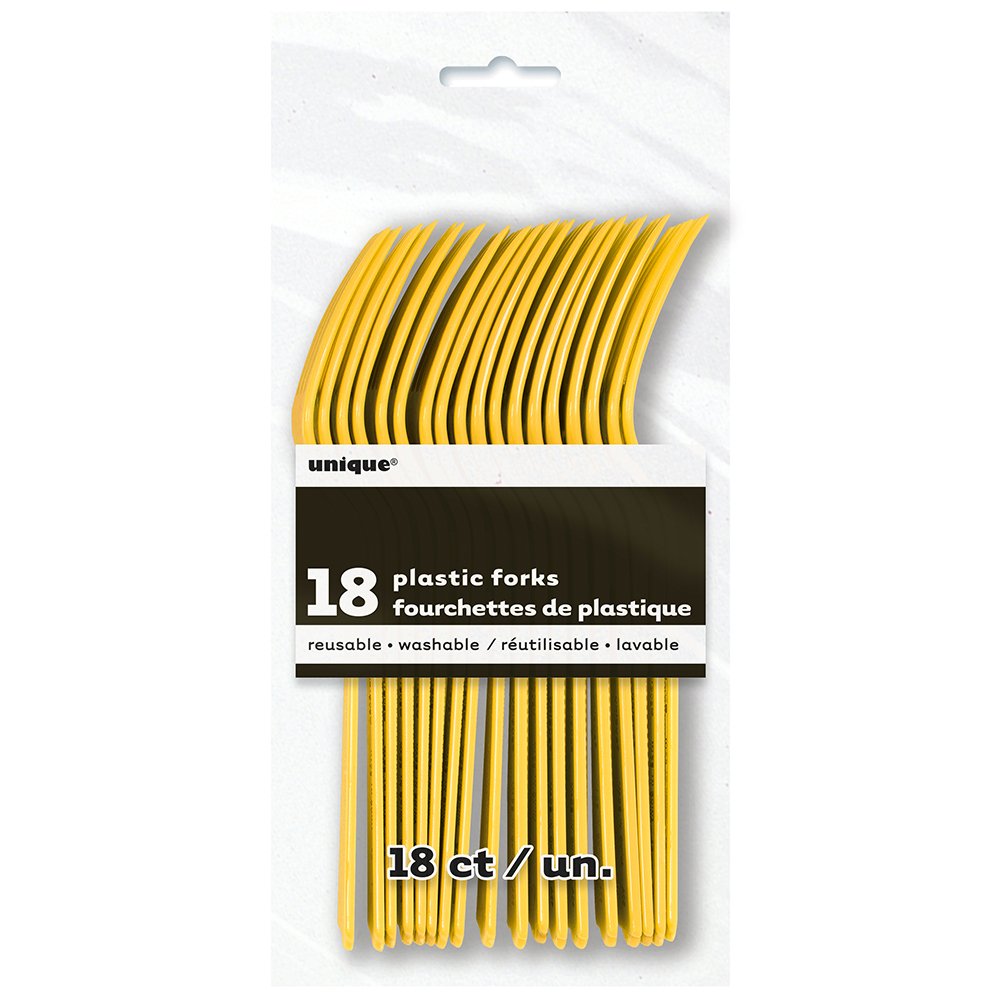 Eco-Friendly Yellow Plastic Forks - Bulk Pack of 18 | Disposable Cutlery for Parties, Picnics & Outdoor Events