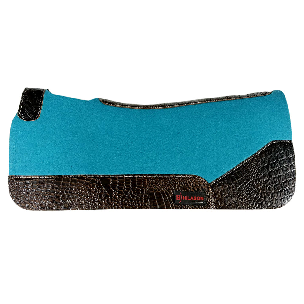 32X30 Inch Hilason Western Felt Horse Saddle Pad with Crocodile Leather Border - Comfortable Riding Pad for Trail, Show & Training Use
