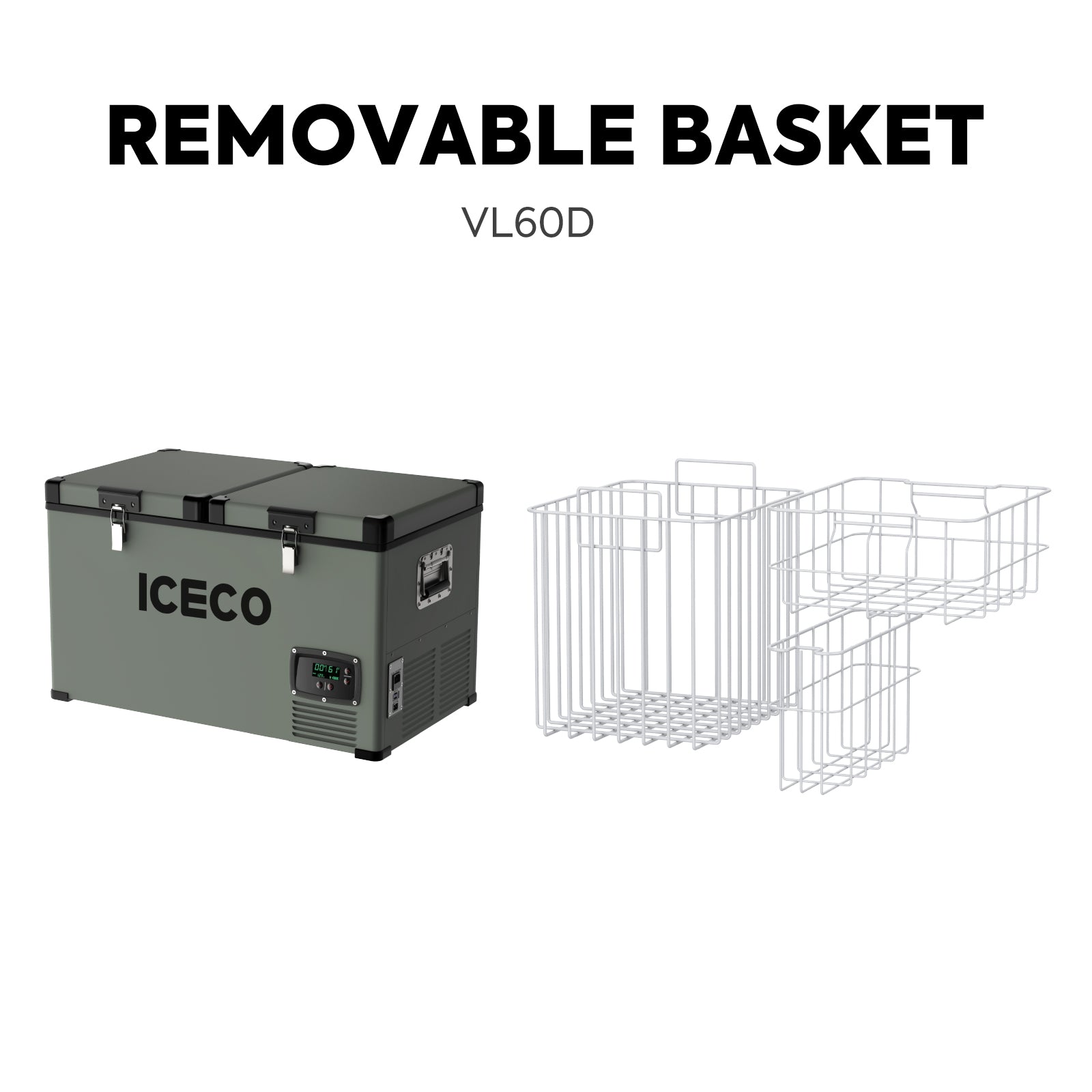ICECO 63.4QT VL60 Dual Zone Portable Refrigerator Freezer with Cover - Perfect for Camping, Road Trips & Outdoor Adventures
