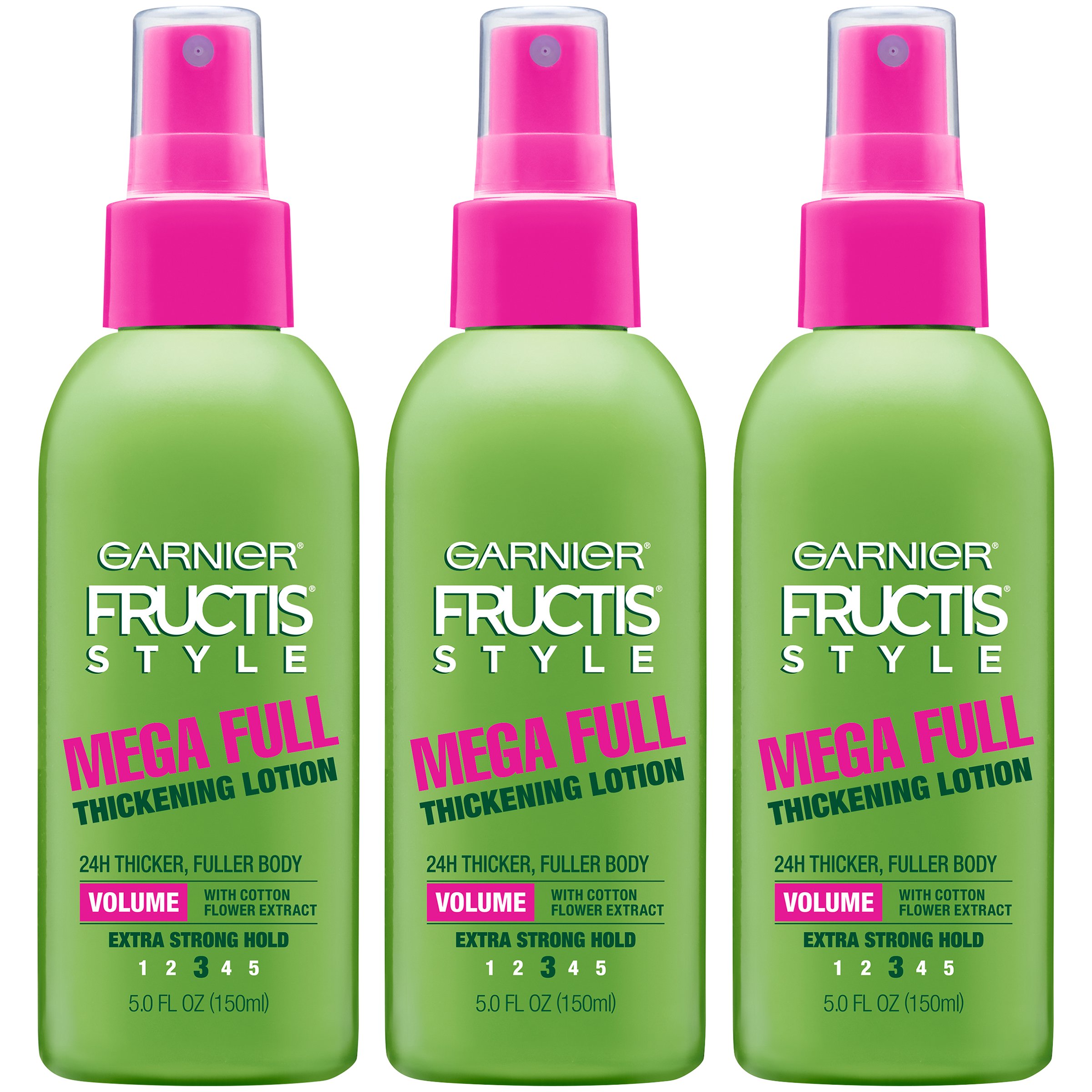 Garnier Fructis Style Mega Full Thickening Lotion for Voluminous Hair - 5.0 Oz, 3-Pack (Packaging May Vary) | Hair Styling & Volume Boost for Fine or Thin Hair - Daily Use at Home or Salon