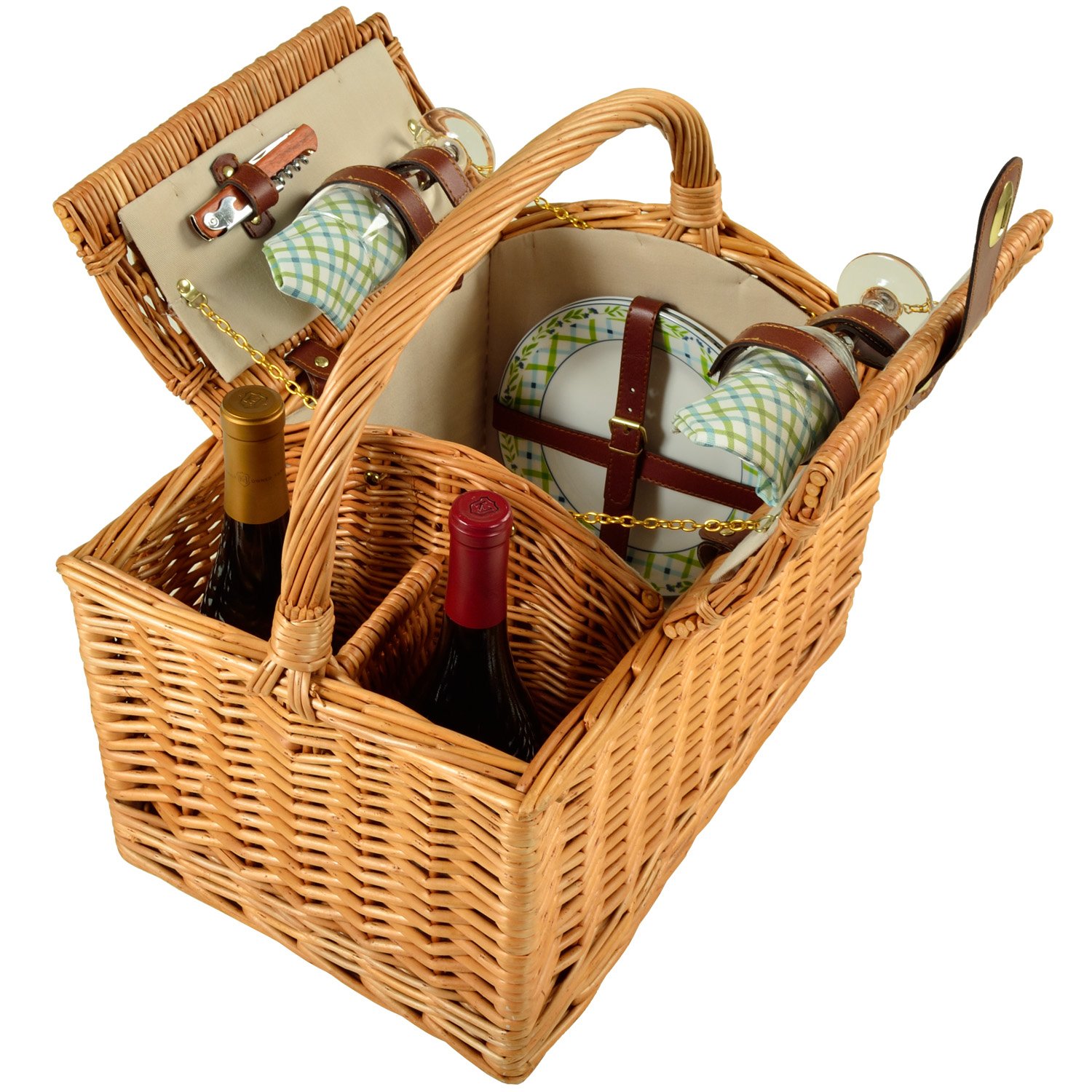 Willow Picnic Basket for 2 with Complete Service Set - Perfect for Vineyard Outings, Park Picnics & Romantic Dates | Ascot Gazebo Collection