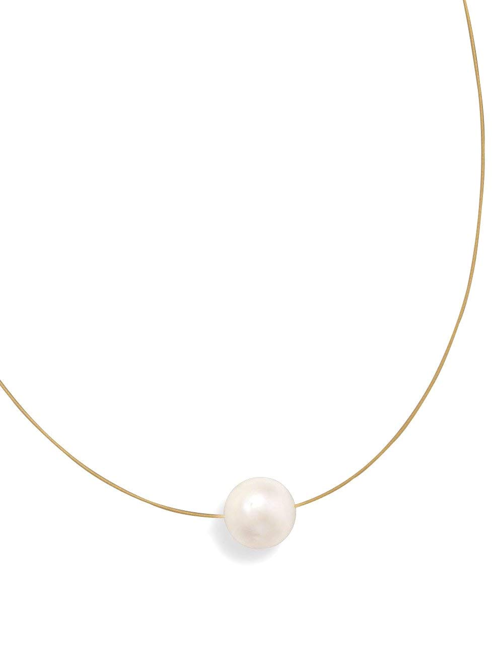 24K Gold Plated Wire Necklace with Single Cultured Freshwater Pearl - Elegant Jewelry Gift for Women, Brides, Anniversary, Valentine's Day & Special Occasions | Perfect for Weddings, Parties, Date Nights & Formal Events