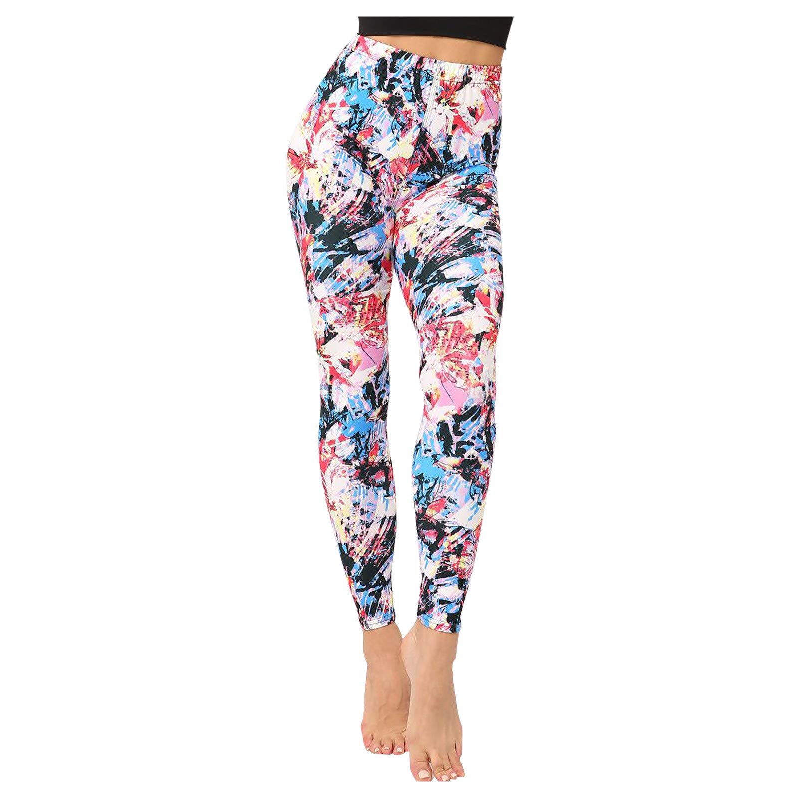 Women's Floral Print Yoga Pants - High Waisted Stretchy Leggings for Workout, Lounge & Casual Wear | Retro Graffiti Design Trousers for Women