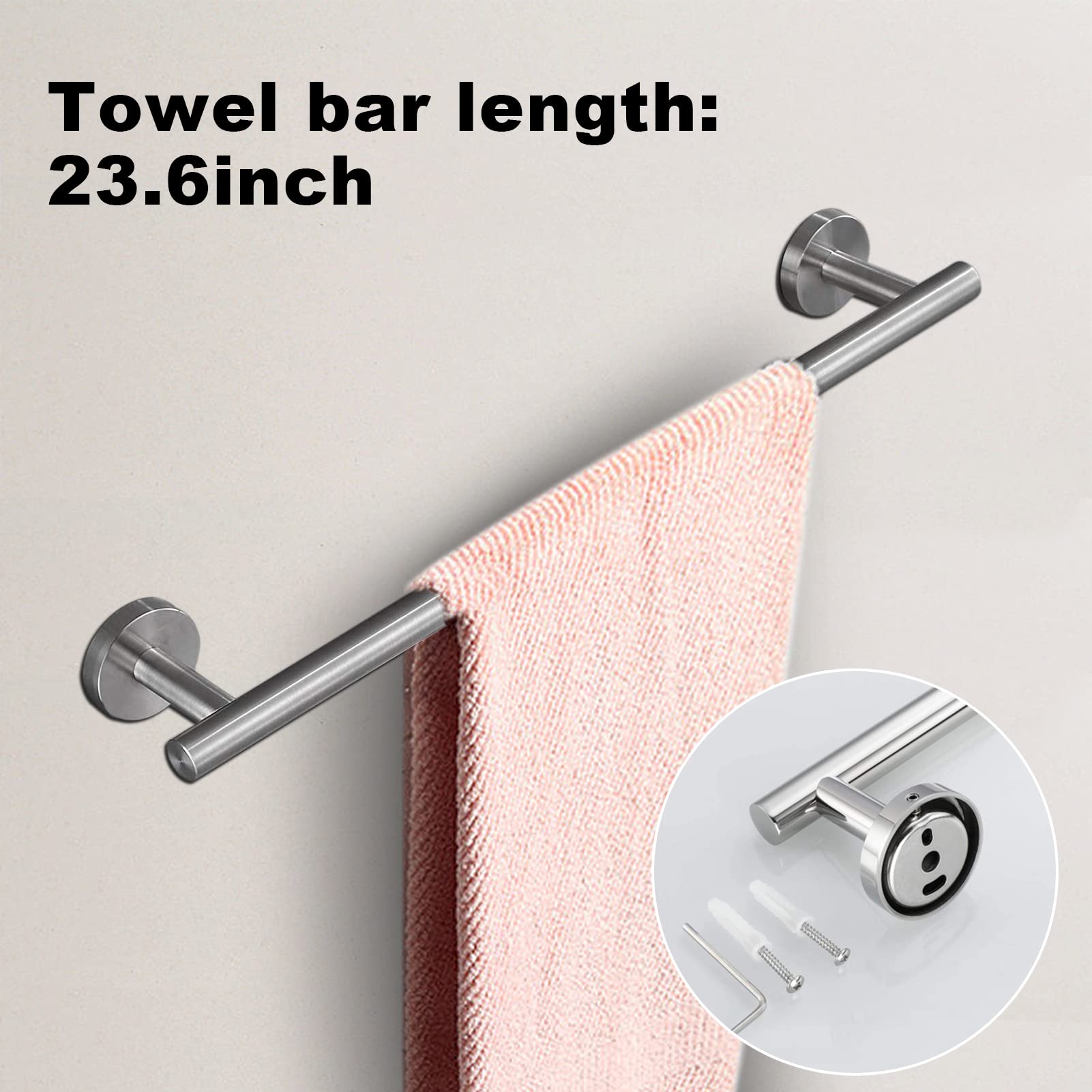 16 Inch Towel Bar Set - 10 Pack Bathroom Organizer with 2 Towel Bars, 4 Hooks, 2 Rings & 2 Toilet Paper Holders - Large Capacity for Towels & Accessories - Perfect for Bathroom, Spa & Laundry Room Organization