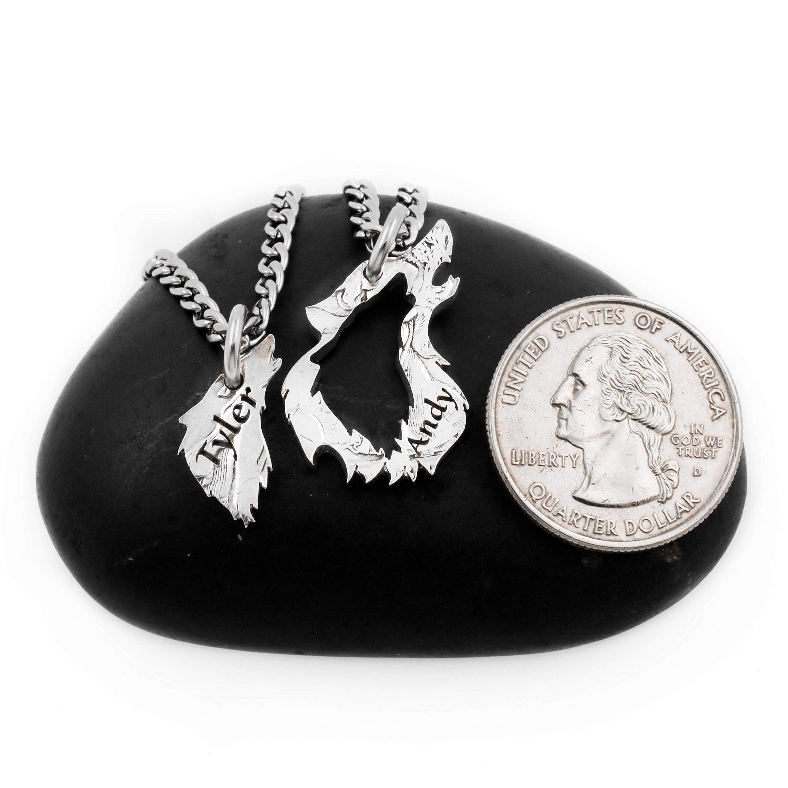 Custom Engraved Wolf Father and Son Necklaces - Personalized Family Jewelry with Hand Cut Coin - Meaningful Graduation Gift for Dads & Sons - Perfect for Father's Day, Birthdays & Special Occasions