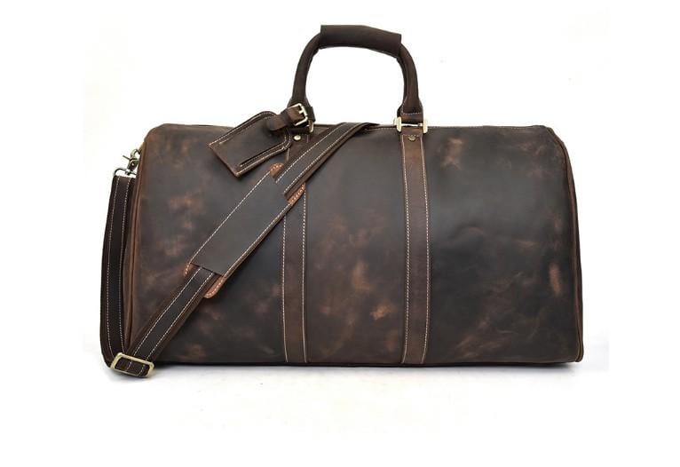 Vintage Large Brown Leather Travel Bag Luggage Duffle - Stylish Carry-On Duffel for Weekend Getaways, Gym & Business Trips