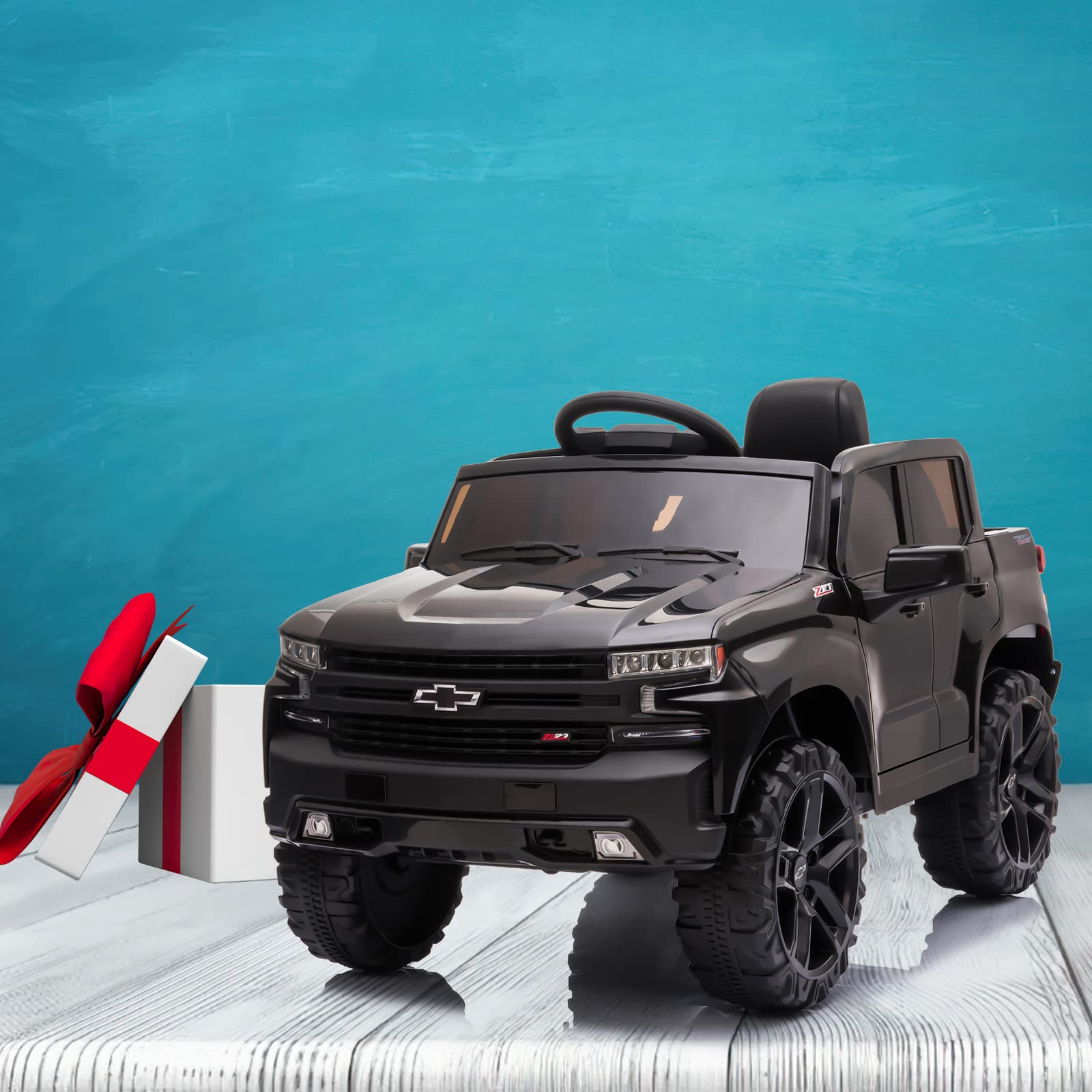 12V Licensed Chevrolet Silverado GMC Kids Ride On Truck - Battery Powered Electric Toy Car with Remote Control, MP3/Bluetooth, Spring Suspension & LED Lights - Perfect for Toddlers Outdoor Play & Birthday Gifts (Black)