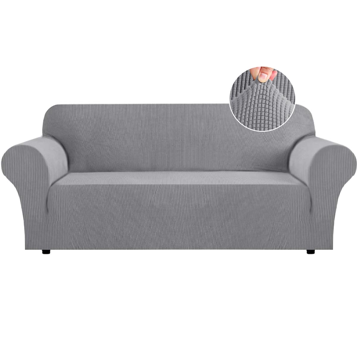 Premium Flamingo Jacquard Sofa Slipcover - High Stretch, Non-Slip 3-Cushion Couch Cover with Elastic Bottom | Washable Pet-Friendly Furniture Protector | Thick Fabric for Living Room, Lounge & Family Spaces (Large, Dove Gray)