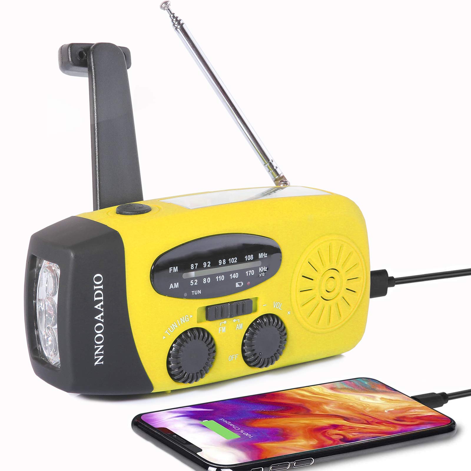 Solar Hand Crank Emergency Radio - AM/FM/NOAA Weather Radio with Power Bank for Phone Charging, LED Flashlight & USB Port | Perfect for Power Outages, Camping, Hiking & Emergency Preparedness Kits