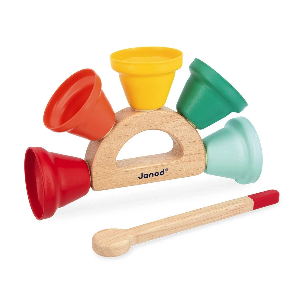 Janod Gioia Handbell - Colorful Wooden Musical Instrument for Kids | Perfect for Early Childhood Education, Music Classes & Playtime Fun