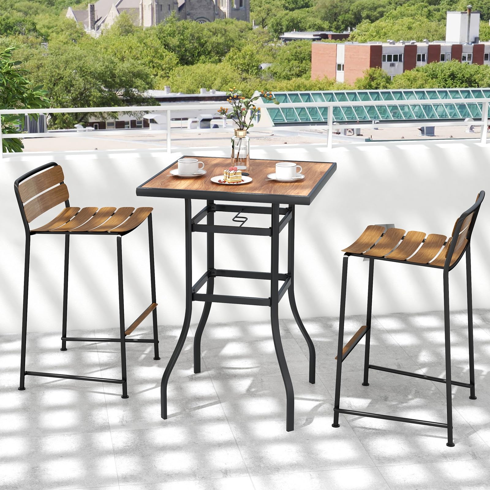 Tangkula 27.5 Inch Outdoor Bar Table - Square Patio High Top Table with 1.5