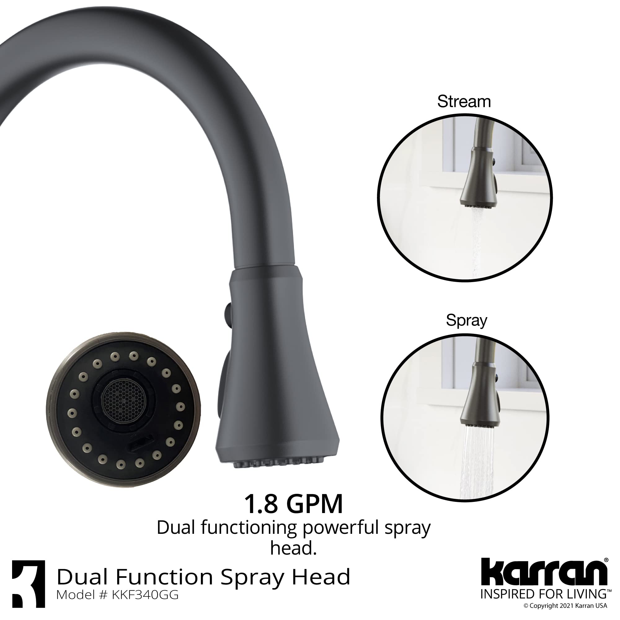 Karran Kadoma Touchless One-Handle Dual Function Pull Down Kitchen Faucet in Gunmetal Grey - Modern Hands-Free Sink Faucet for Easy Cooking and Cleaning