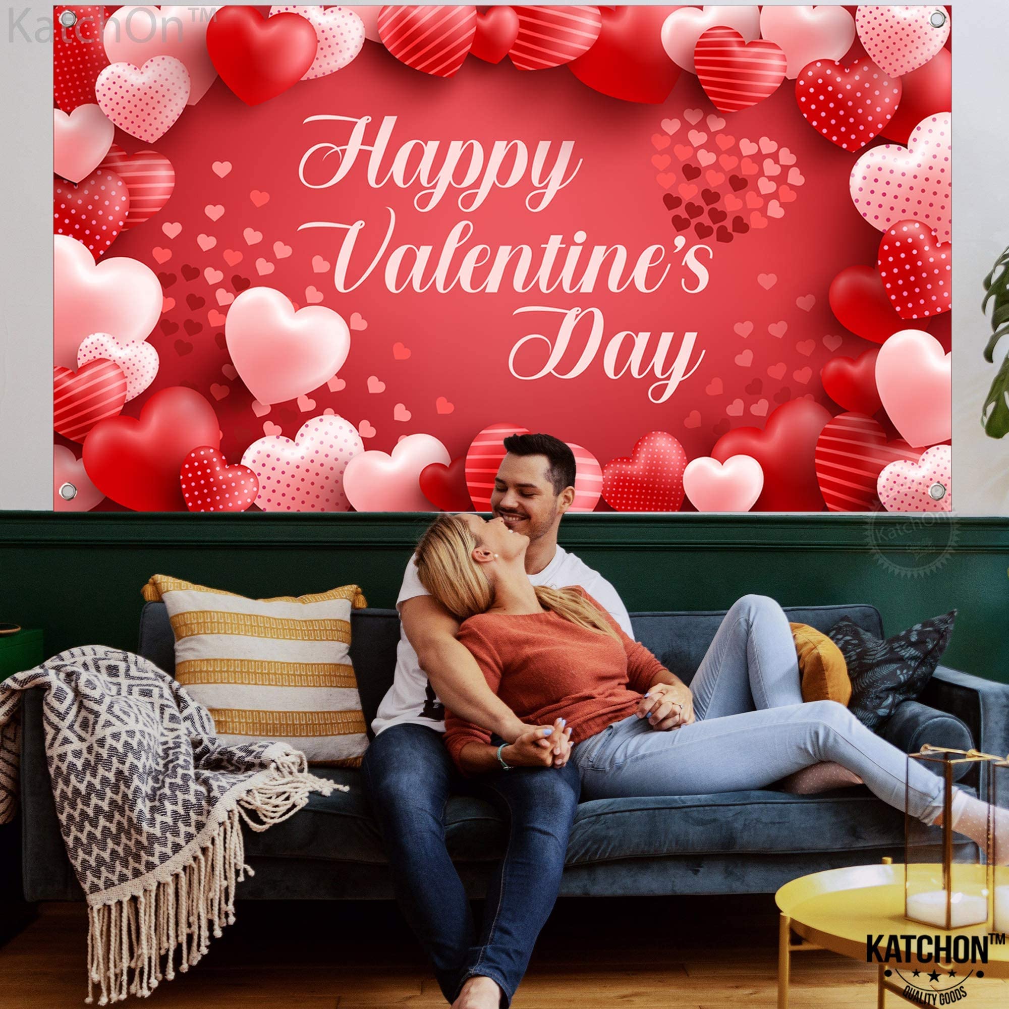 KatchOn Extra Large 72x44 Inch Valentine's Day Banner - Heart-Shaped Photography Backdrop for Party Decor, Wedding, Anniversary & Romantic Photo Shoot | Valentine's Day Decorations