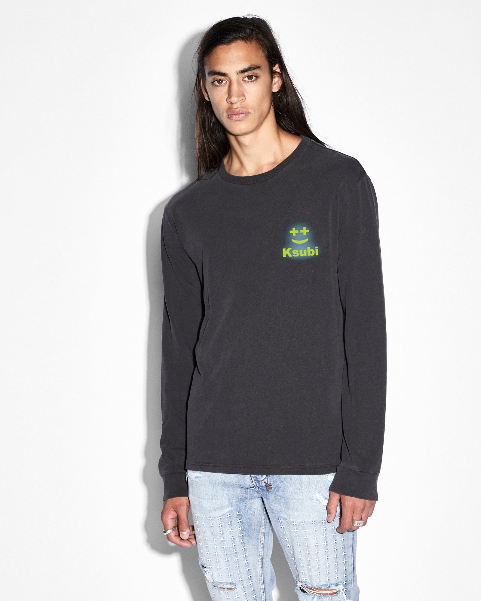 Happy Glow Kash Long Sleeve Tee - Faded Black - Soft & Comfortable Cotton Shirt for Casual Wear & Everyday Outfits