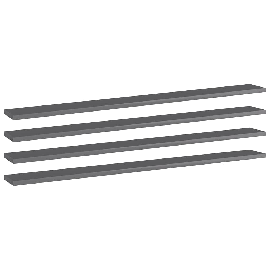 Modern Wall-Mounted Bookshelf Set of 4 - High Gloss Gray Chipboard Shelves 39.4