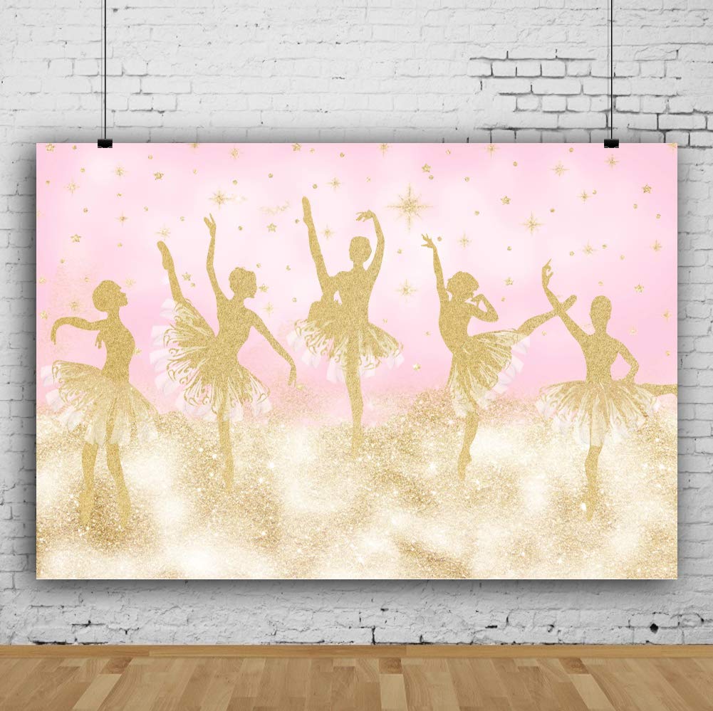 7x5ft Ballet Girl Photography Backdrop - Gold Shiny Dance Skirts & Pink Background for Ballet Dancer Photo Shoot, Birthday Party Decor, Wallpaper Props - Perfect for Dance Studio, Kids Party, Themed Events & Social Media Content Creation