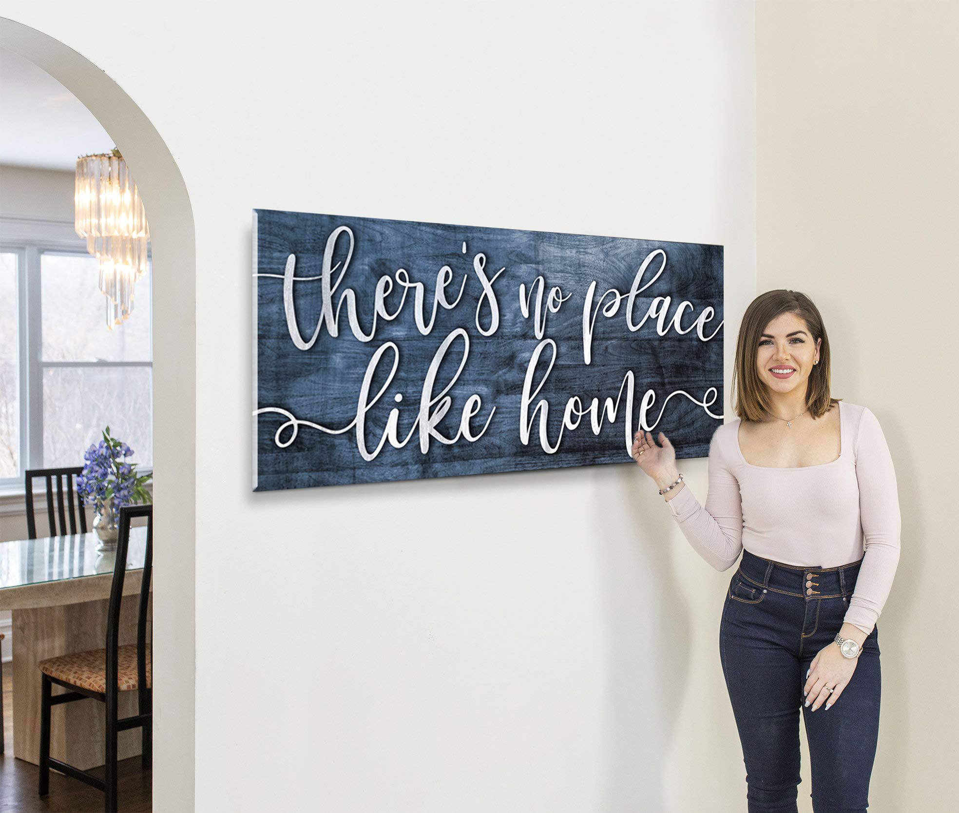 Artistic Home Wall Decor - 'There's No Place Like Home' V2 Rustic Sign - Perfect Housewarming Gift for Living Room - Blue, 42 x 19 Inches - Ideal for Farmhouse, Apartment & Cozy Home Decor