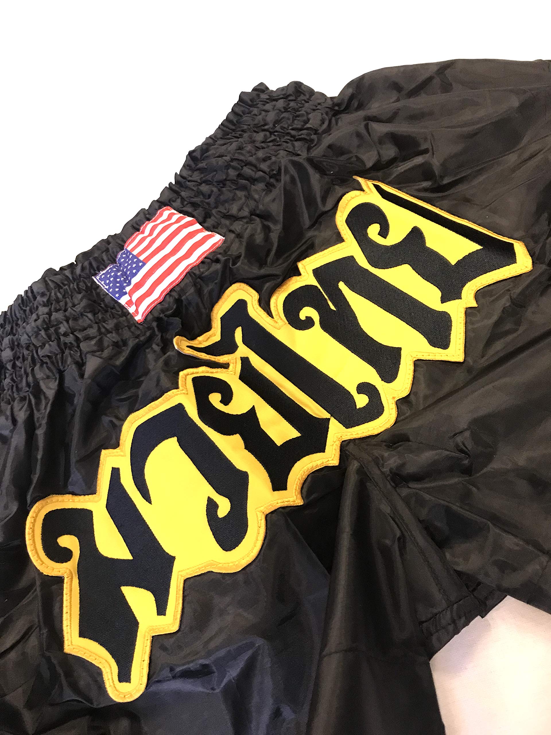 Muay Thai Boxing Shorts for Men & Women - Black & Yellow Kickboxing Shorts for MMA, Grappling, Fitness Training & Martial Arts | Perfect for Gym, Sparring & Competition
