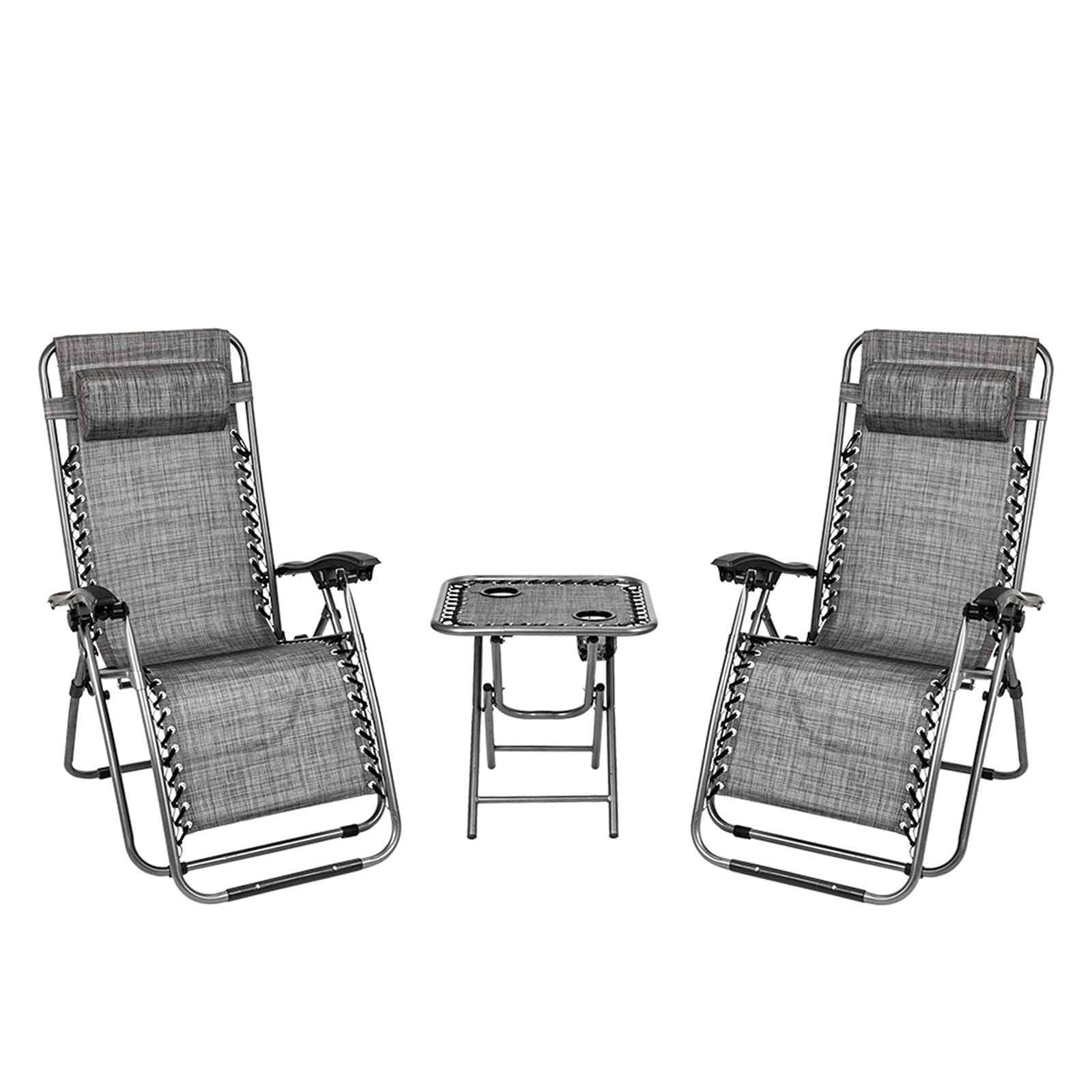 Tesmula GT2-LC 2-Piece Zero Gravity Lounge Chair Set with Cup Holder & Side Table - Portable Outdoor Patio Furniture for Pool, Beach, Camping & Backyard Relaxation