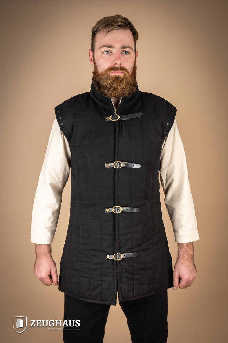 Medieval Gambeson Armor with Detachable Laced Sleeves - Black Historical Battle Reenactment Costume for LARP, Cosplay & Renaissance Fairs