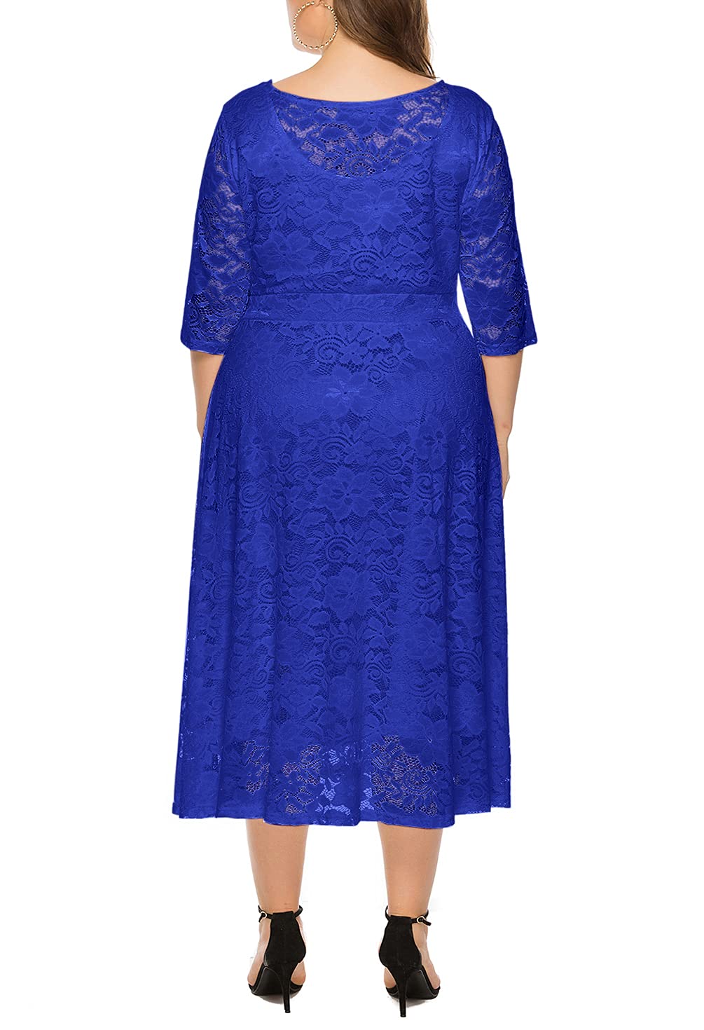 Eternatastic Women's Floral Lace Plus Size Midi Dress - Scoop Neck Elegant Cocktail Party Dress for Weddings, Garden Parties & Special Occasions