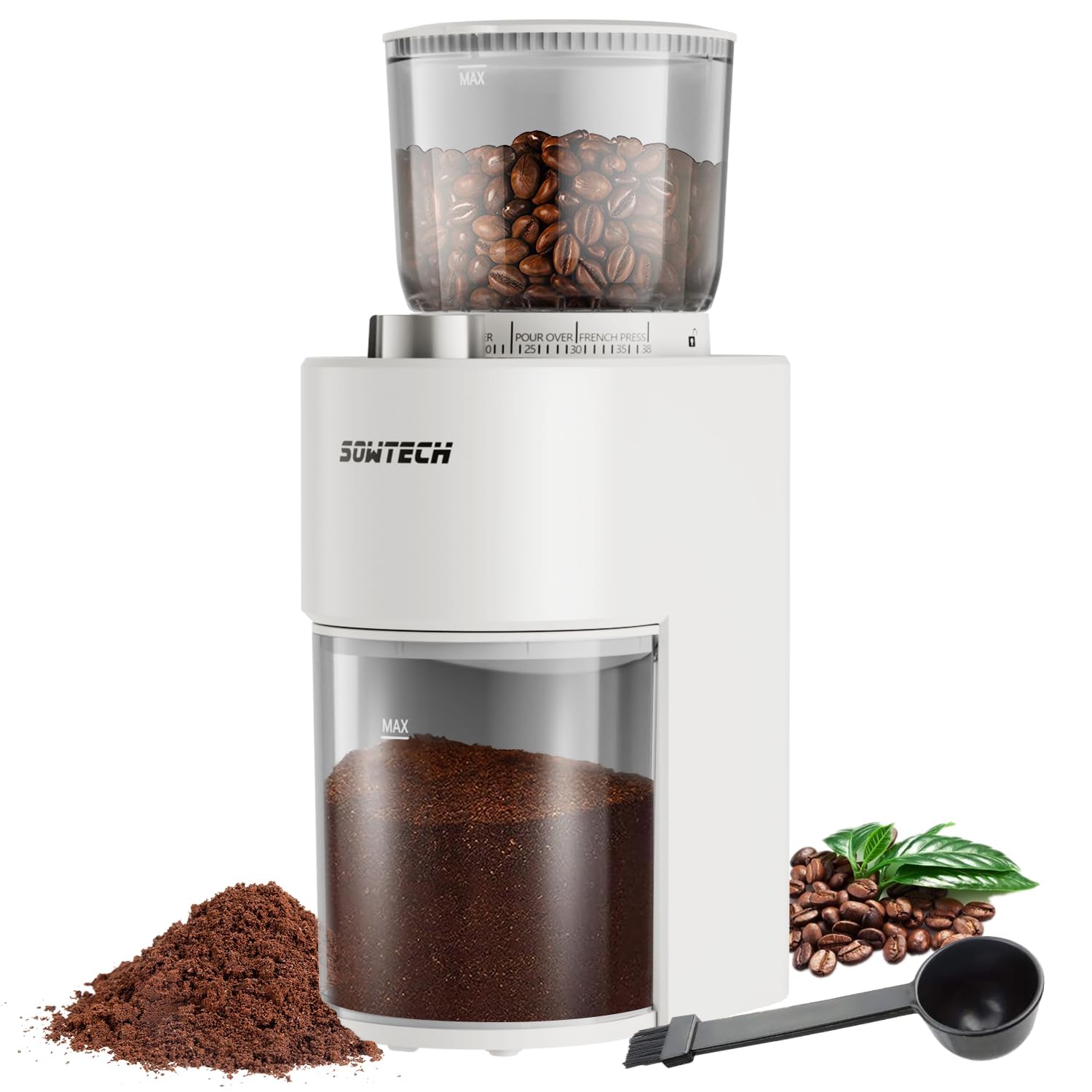 Premium Conical Burr Coffee Grinder - 38 Precise Grind Settings & Digital Timer for Espresso, Drip, Pour Over, Cold Brew & French Press - Perfect for Home Baristas & Coffee Enthusiasts (Beige) | Ideal for Morning Brews, Office Use & Gourmet Coffee Preparation