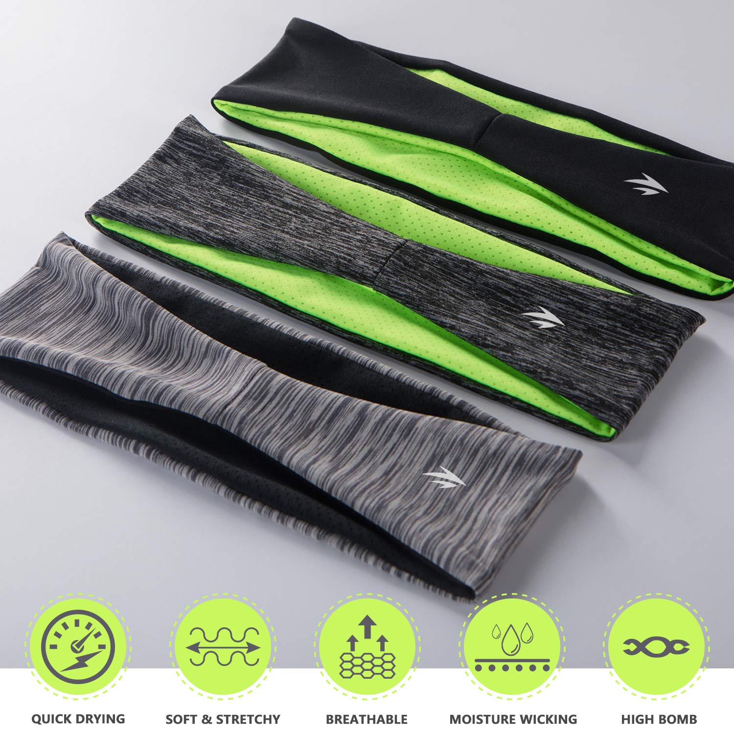 Zollen 3-Pack Men's Headbands - Sweatband & Sports Headband for Running, Gym, Workout, Tennis, Basketball | Moisture Wicking & Comfortable for Active Lifestyles