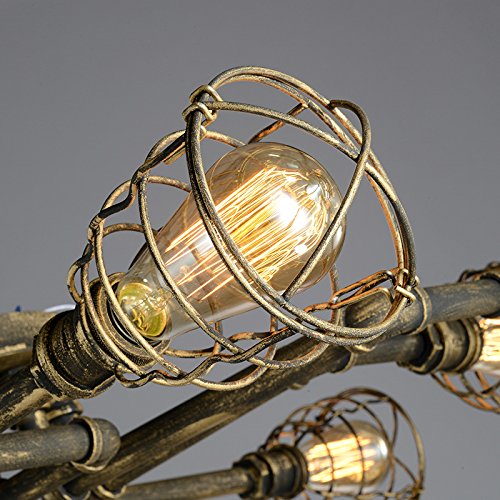 Vintage Industrial Flush Mount Ceiling Light - 6-Light Cage Pipe Pendant Lamp with Retro Iron Metal Design & Edison Bulbs - Perfect for Dining Rooms, Restaurants, Cafes & Loft Spaces