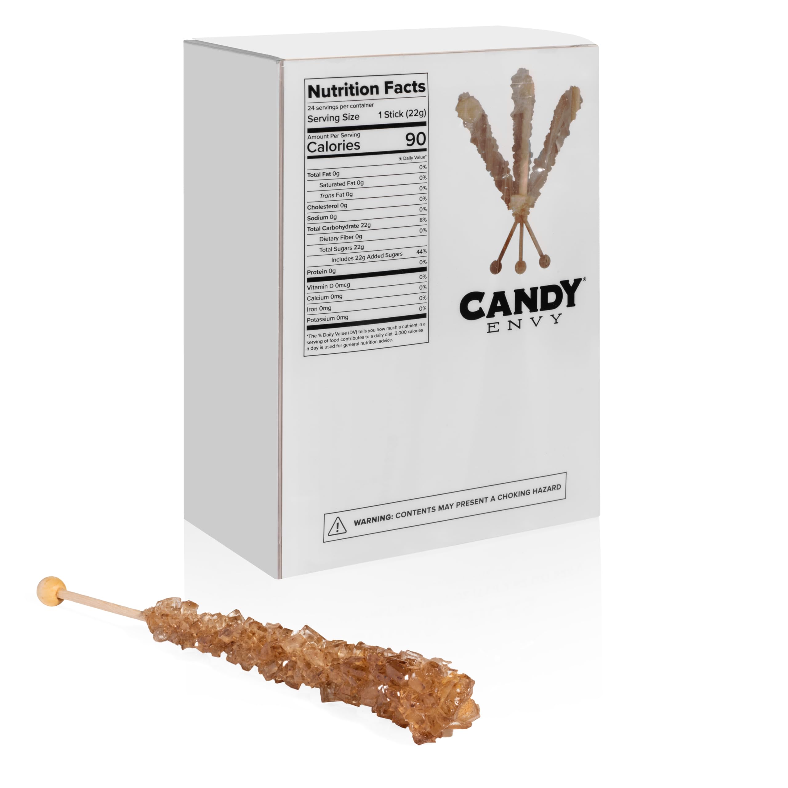 Amber Rock Candy Sugar Sticks - Root Beer Flavored - 24 Individually Wrapped - Perfect for Party Favors, Gift Bags & Coffee/Tea Sweeteners