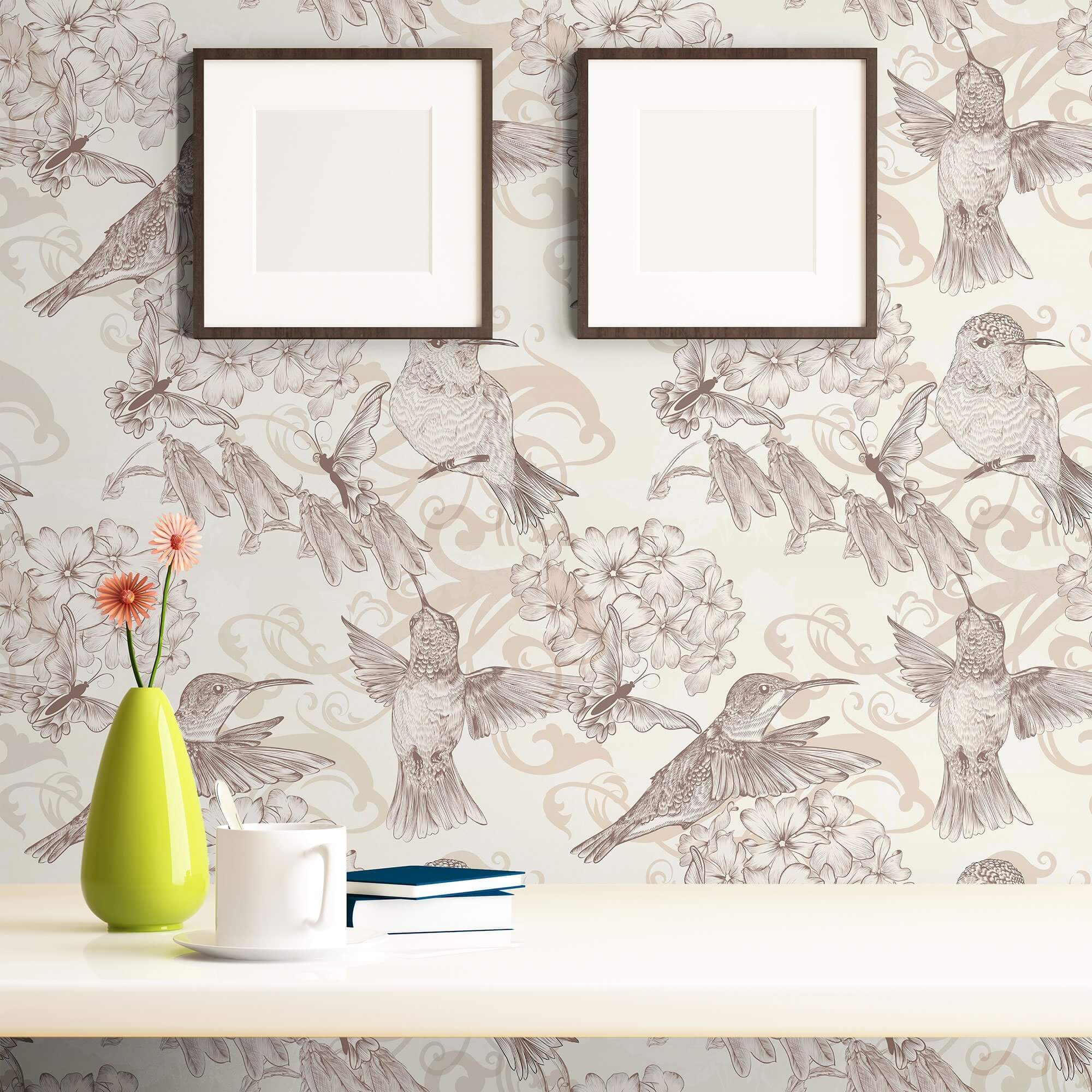 Beige Floral Animal Print Peel and Stick Removable Wallpaper - Self-Adhesive Decorative Wall Covering for Bedroom, Nursery, Living Room Decor
