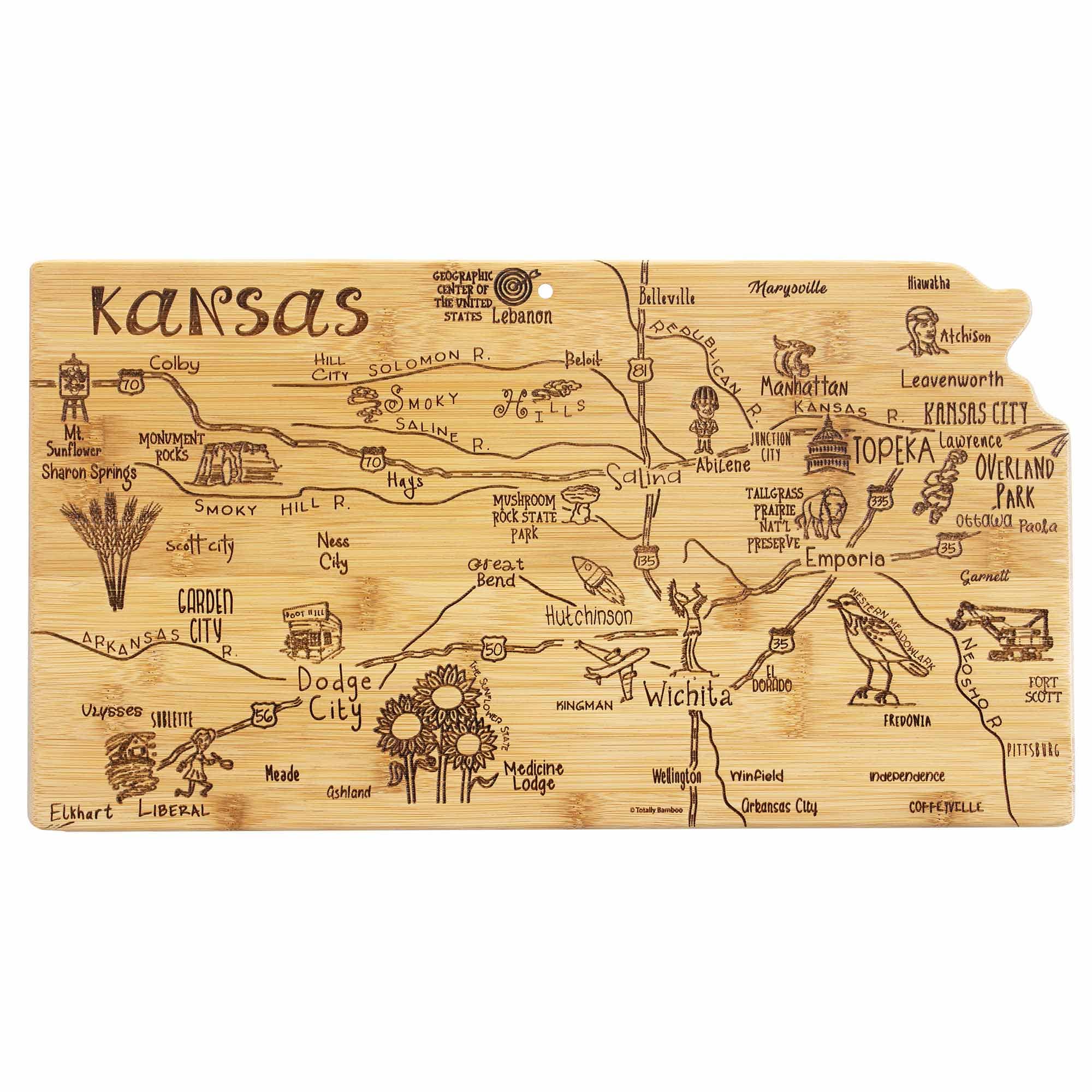 Premium Kansas-Themed Wooden Cutting Board - 16.75 x 9.25 Inches - Durable Kitchen Chopping Board for Meat, Vegetables & Cheese - Perfect Gift for Home Chefs & Kansas Lovers