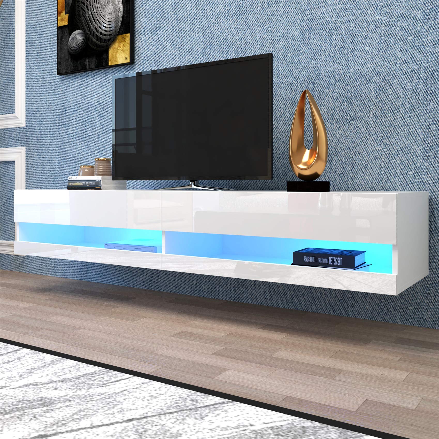 Modern LED TV Stand with 12-Color Lighting - 65 Inch Glossy Entertainment Center with Shelves & 2 Drawers - Media Storage Console Cabinet for Living Room, Bedroom - Perfect for Movie Nights & Gaming Setup