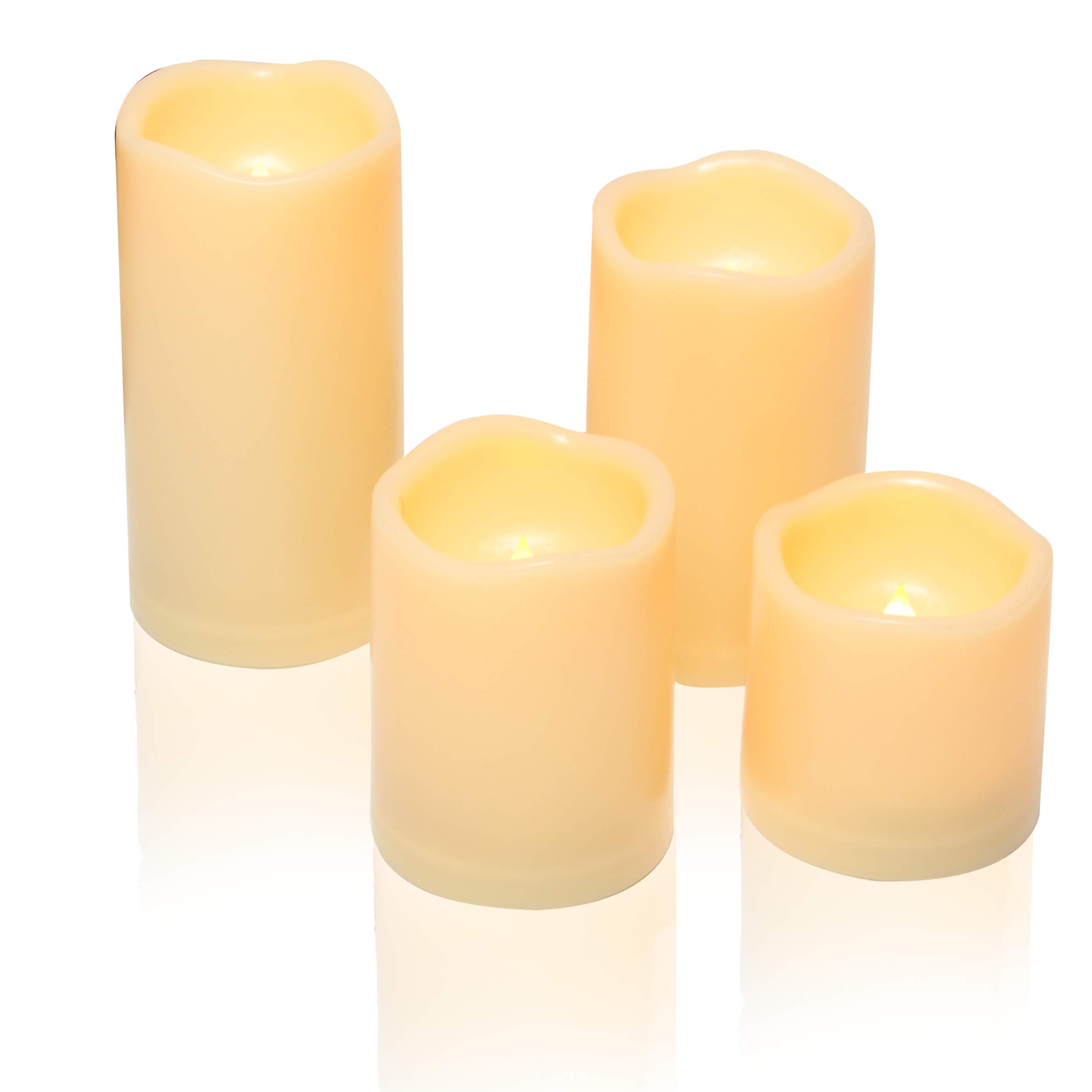 Waterproof Flameless LED Candles with Timer - 4 Pack Realistic Flickering Battery Operated Pillar Lights for Outdoor, Garden, Wedding & Christmas Decorations - Perfect for Lanterns, Centerpieces and Romantic Ambiance