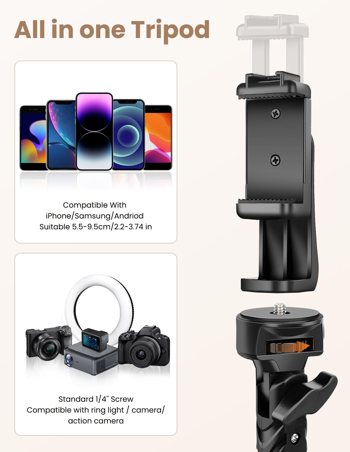 Nineigh 190cm Aluminum Phone Tripod with Remote & Holder - Extendable Selfie Stick Stand for iPhone, Samsung, Huawei & Action Cameras - Perfect for Vlogging, Live Streaming & Outdoor Photography