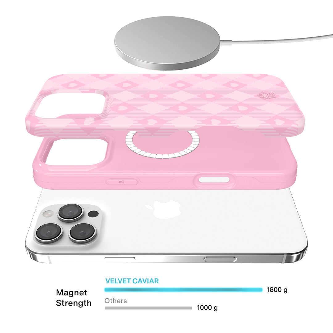 Pink Gingham iPhone Case for iPhone 13/14/15 - Cute Floral Pattern Protective Phone Cover - Perfect for Women, Girls, Teens - Great for Everyday Use, Work, School & Travel