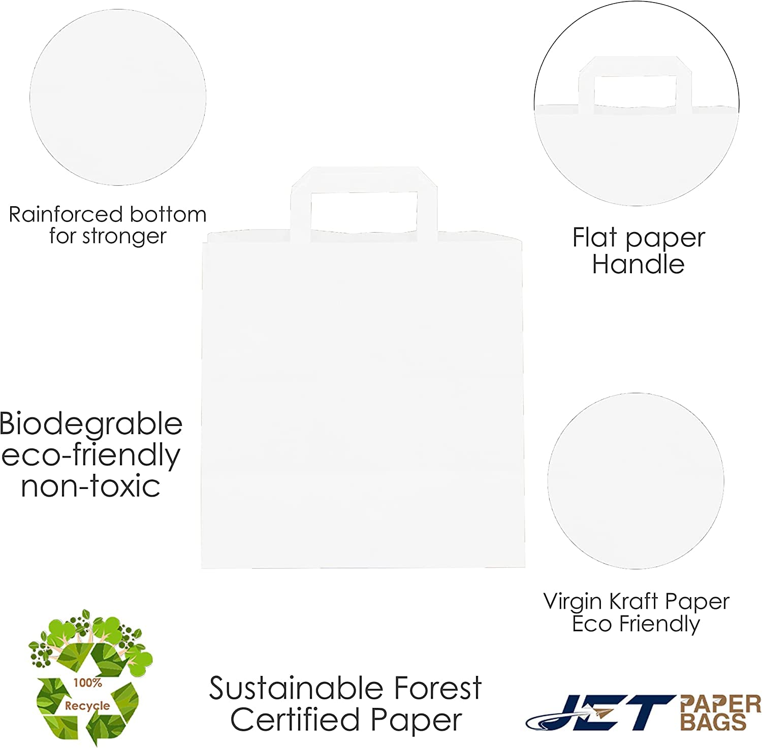 Premium White Kraft Paper Bags with Handles - 11”x6”x11.5” [400 Pcs] - Eco-Friendly Recyclable Takeout Bags for Grocery, Retail, Party Favors, Wedding Gifts & Goodie Bags - Perfect for Restaurants, Boutiques & Events