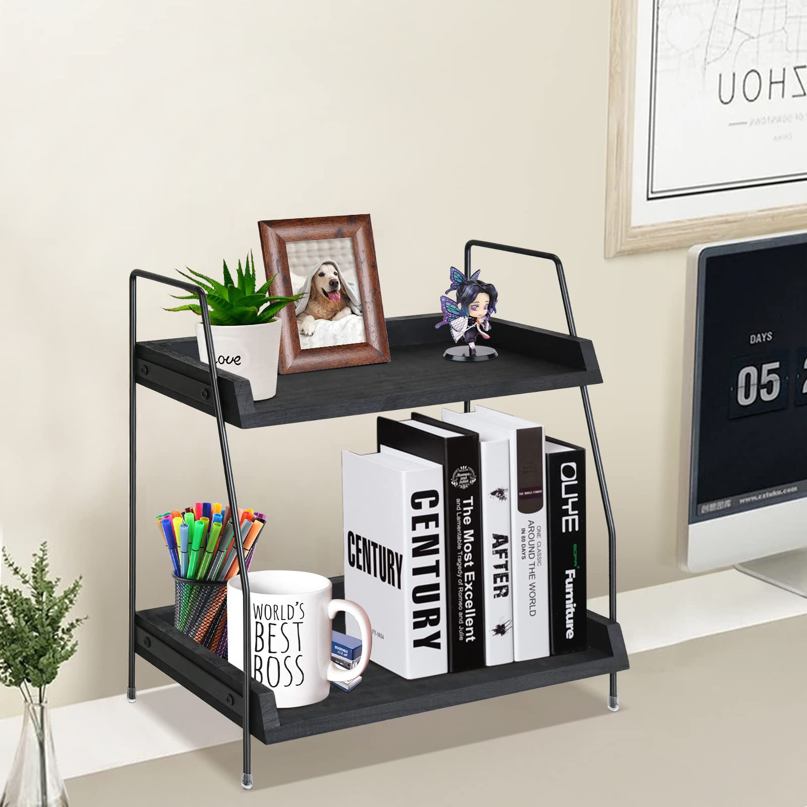 Premium Coffee Bar Organizer - Countertop Kitchen Shelf for Coffee Station, Condiment Storage & Cup Lid Holder | Multi-Purpose for Kitchen, Bathroom & Office (Black)