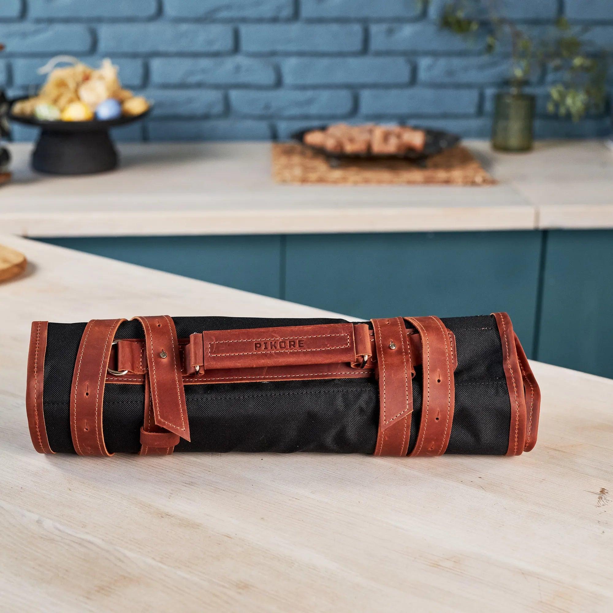 Premium Waxed Canvas Knife Roll for Chefs - Durable & Water-Resistant Knife Storage Bag - Perfect for Professional Kitchens, Culinary School & Outdoor Cooking