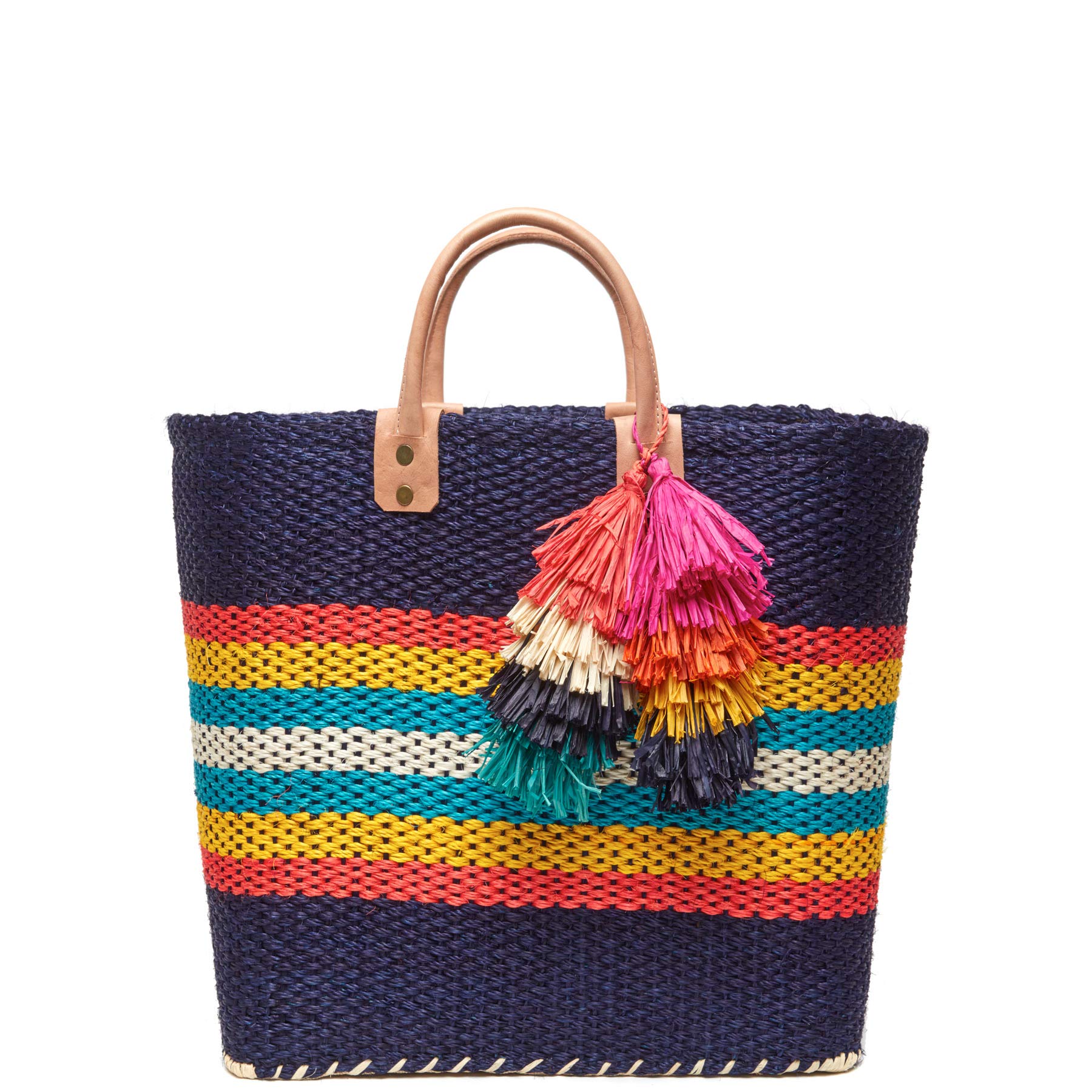 MAR Y SOL La Paz Colorful Stripes Woven Sisal Market Tote Bag - Stylish Straw Beach Bag for Women, Summer Vacation, Grocery Shopping & Farmers Market