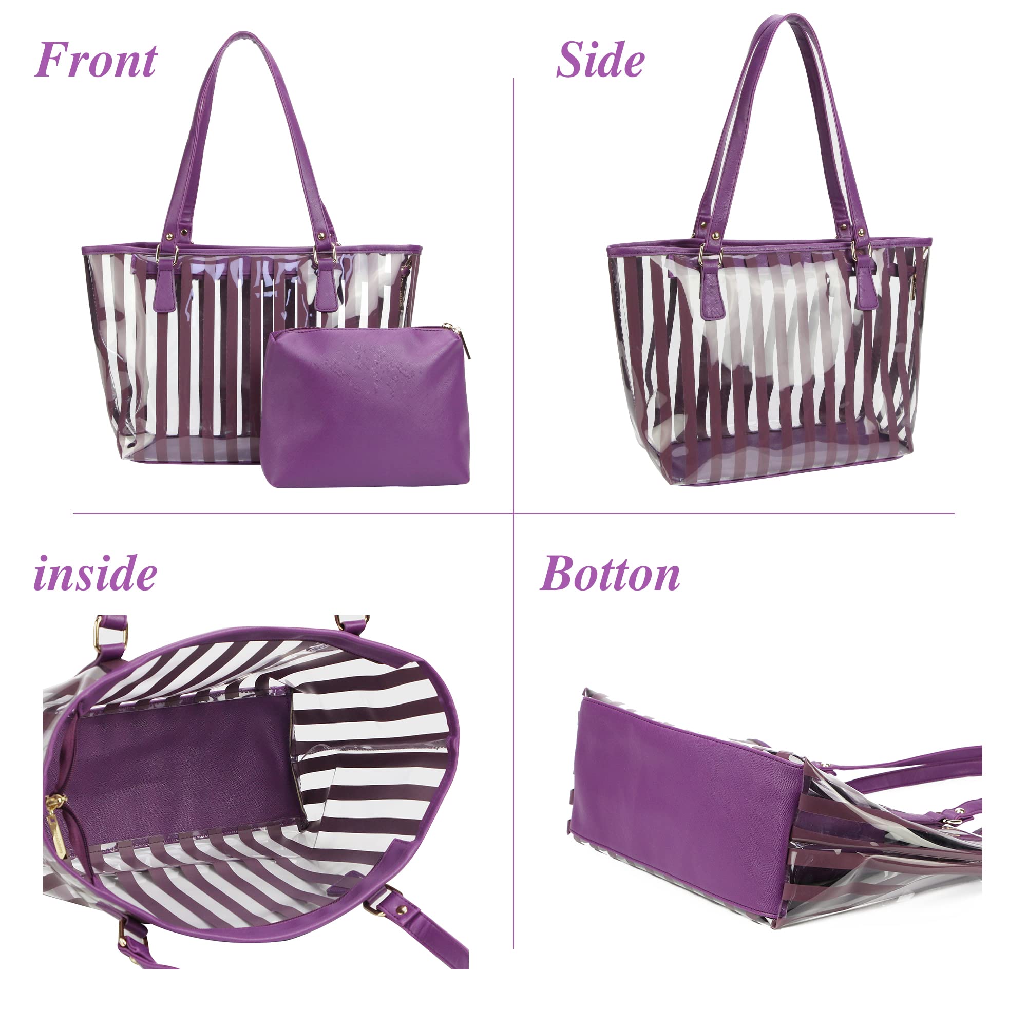 2 in 1 Semi Clear Beach Tote Bag - Large Waterproof Shoulder Purse with Interior Pouch for Women | Perfect for Pool, Beach, Gym & Travel Essentials