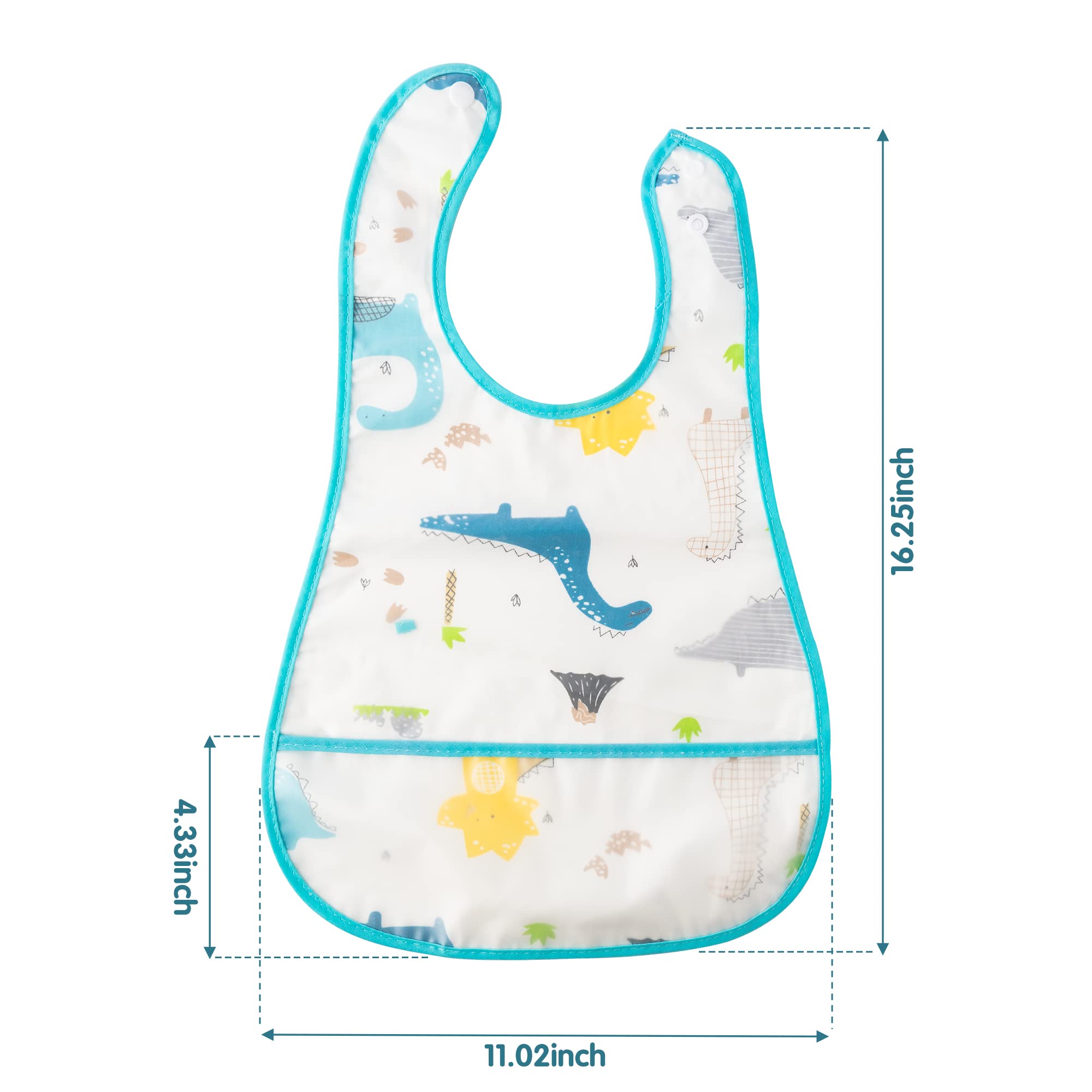 R HORSE 5-Pack Waterproof Baby Bibs with Crumb Catcher Pocket & Snap Buttons - Soft Feeding Bib Set for Infants 6-24 Months - Perfect for Mealtime, Travel & Daycare Use