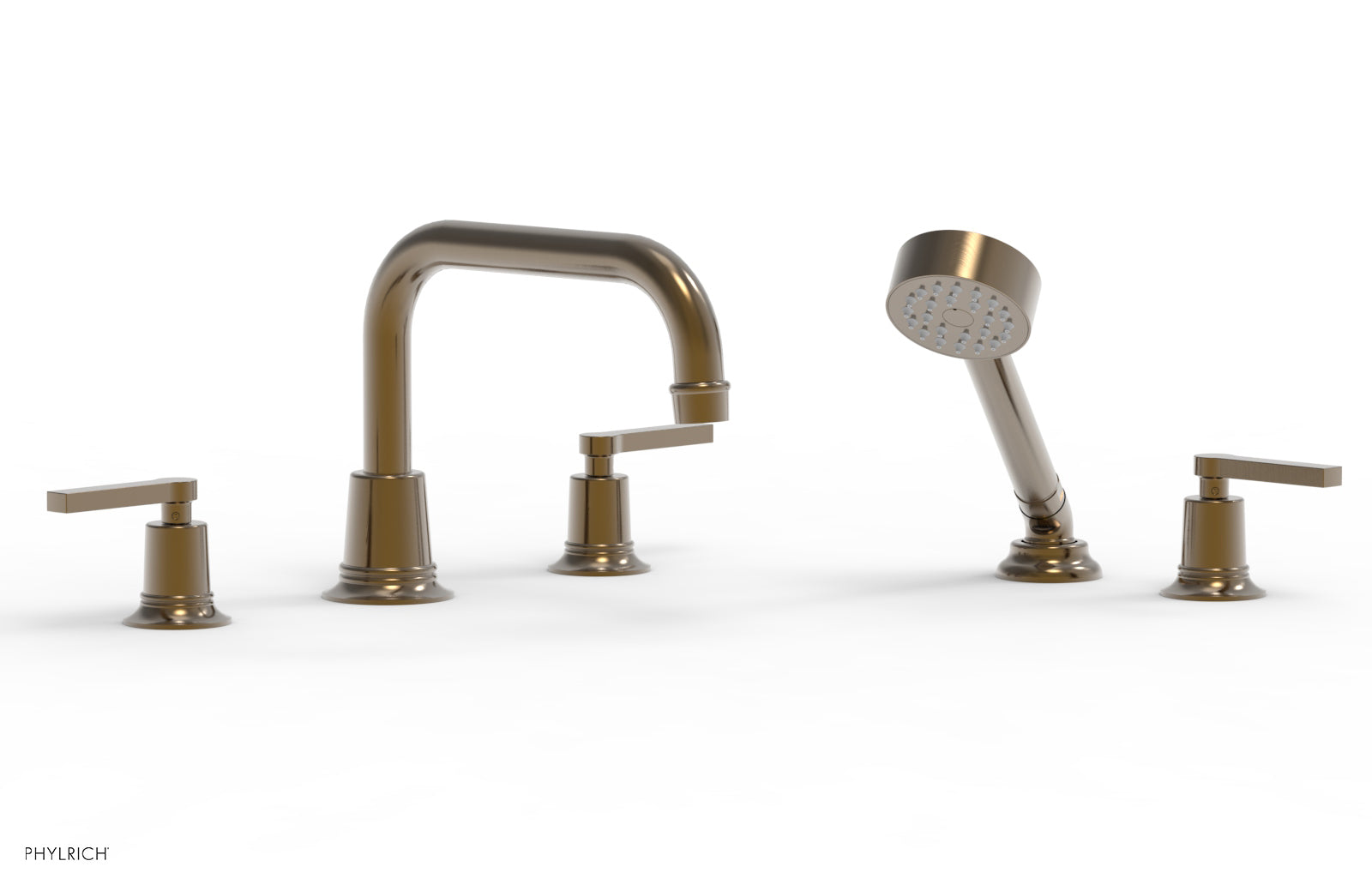 HEX MODERN 3-Piece Deck Mount Tub Faucet Set with Hand Shower and Lever Handles - Matte Black Finish for Bathroom & Shower Installation (Model 501-53) | Perfect for Modern Home Renovation and Spa-Like Bathing Experience