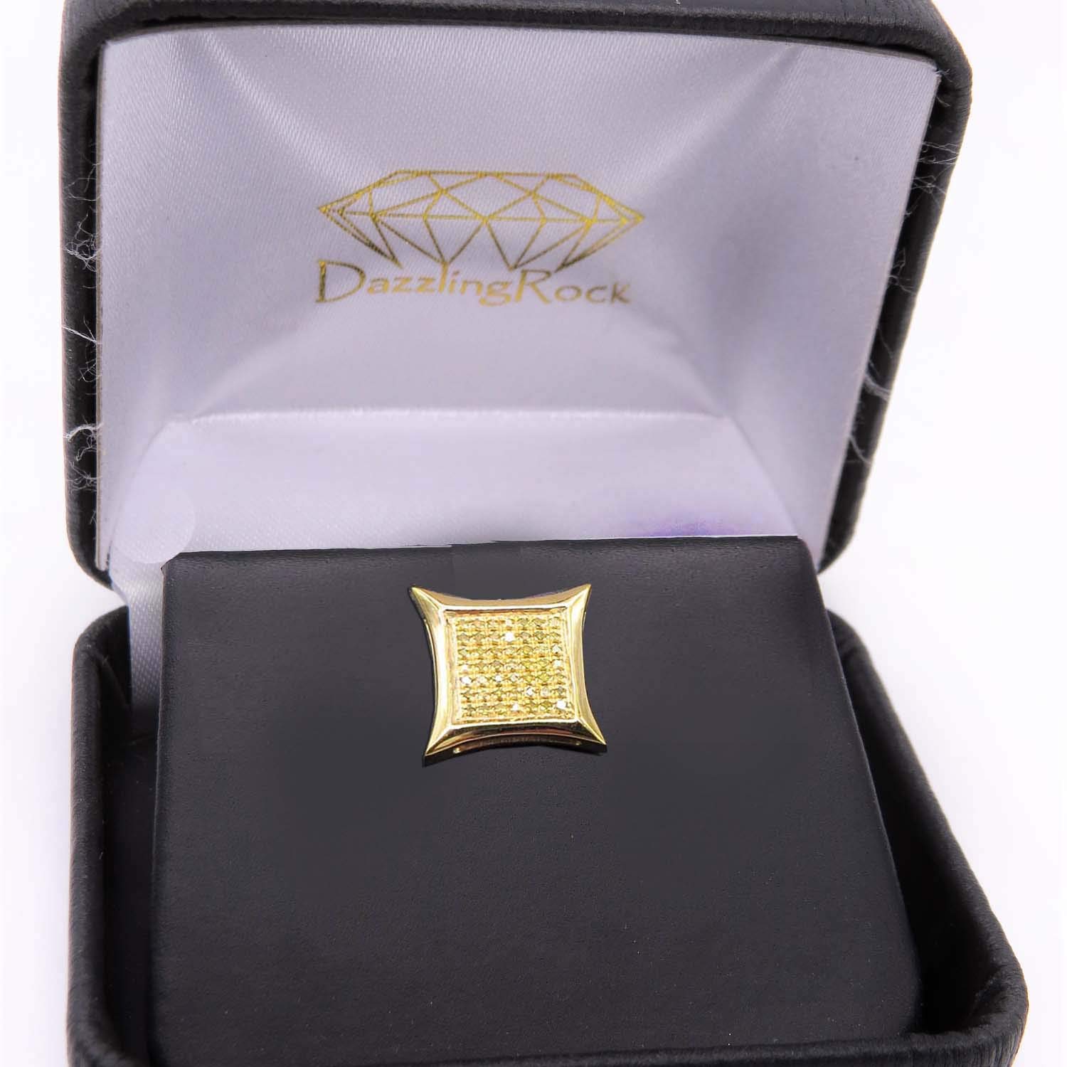 0.10ct Round Yellow Diamond Stud Earrings in Kite Shape - Dazzlingrock Collection - Micro Pave Setting - Perfect for Weddings, Parties & Special Occasions