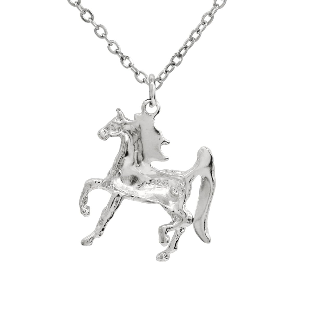 925 Sterling Silver Trotting Horse Pendant with 22