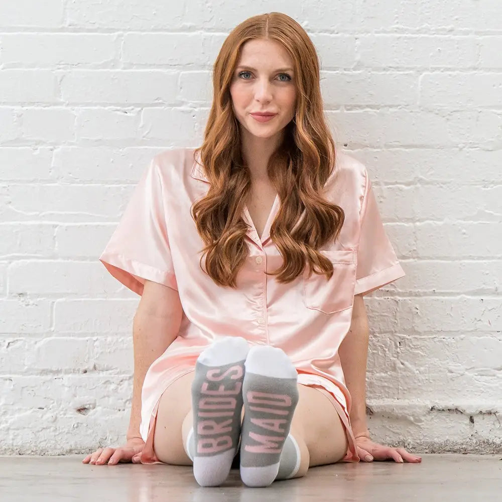 Bridesmaid Socks for Wedding Party - Soft Grey & Pink Crew Socks - Perfect for Bridal Shower, Bachelorette Party & Wedding Day Accessories