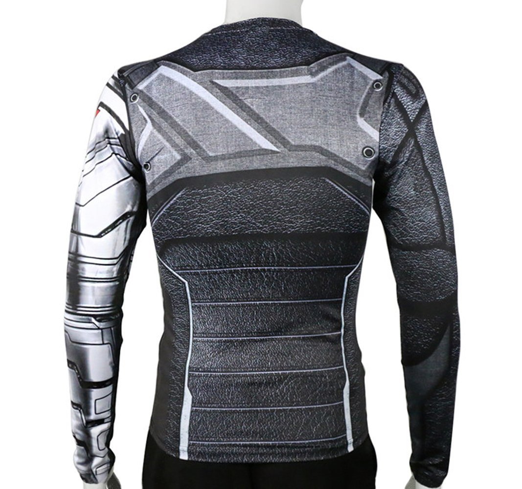 RulerCosplay Winter Soldier Costume Shirt - Long Sleeve Fitness & Workout Top for Cosplay, Gym, and Superhero Theme Parties